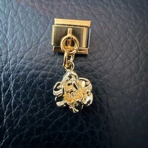 Gold Dangle Flower Italian Charm Link – Polished 3D Floral Drop